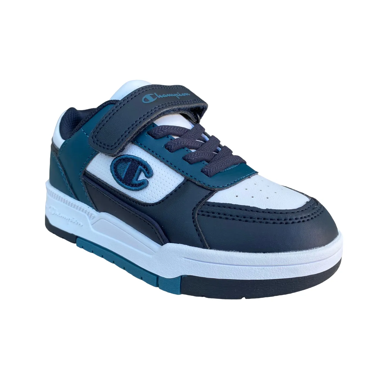 Champion scarpa sneakers da bambino con laccio elastico e velcro RD18 Heritage S32815 BS501 blu-bianco