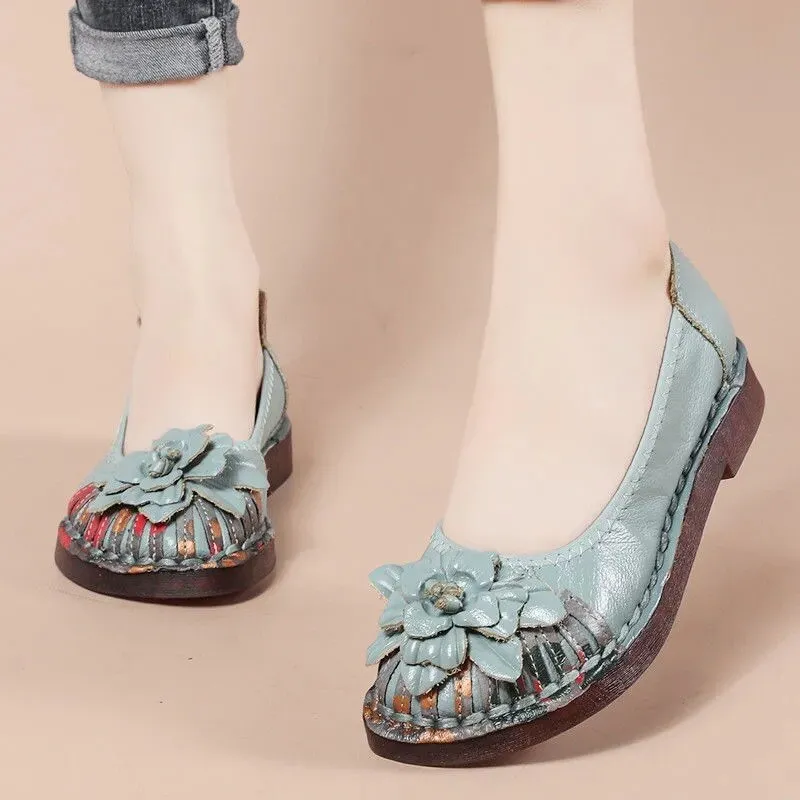 Designer Shoes Women Luxury Flats Handmade Flower Vintage Loafers