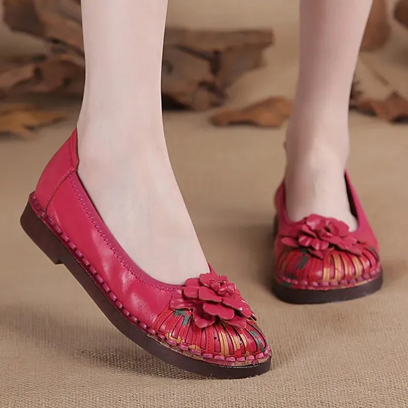 Designer Shoes Women Luxury Flats Handmade Flower Vintage Loafers