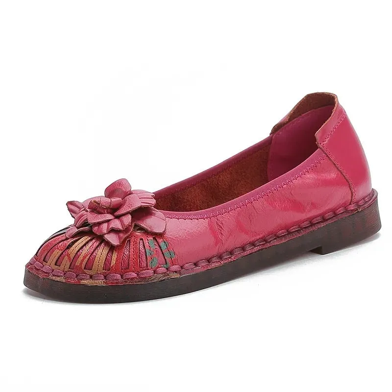 Designer Shoes Women Luxury Flats Handmade Flower Vintage Loafers