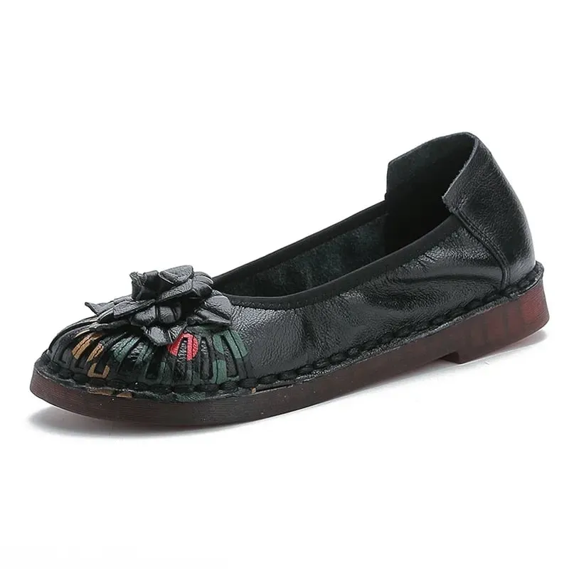 Designer Shoes Women Luxury Flats Handmade Flower Vintage Loafers