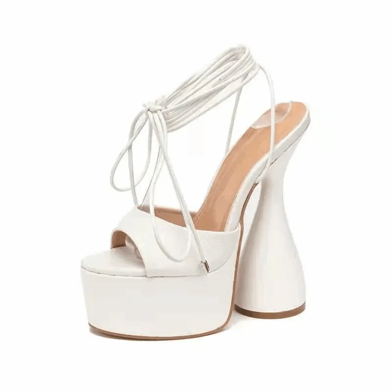 Lace Up Peep Toe Platform Statement Heels
