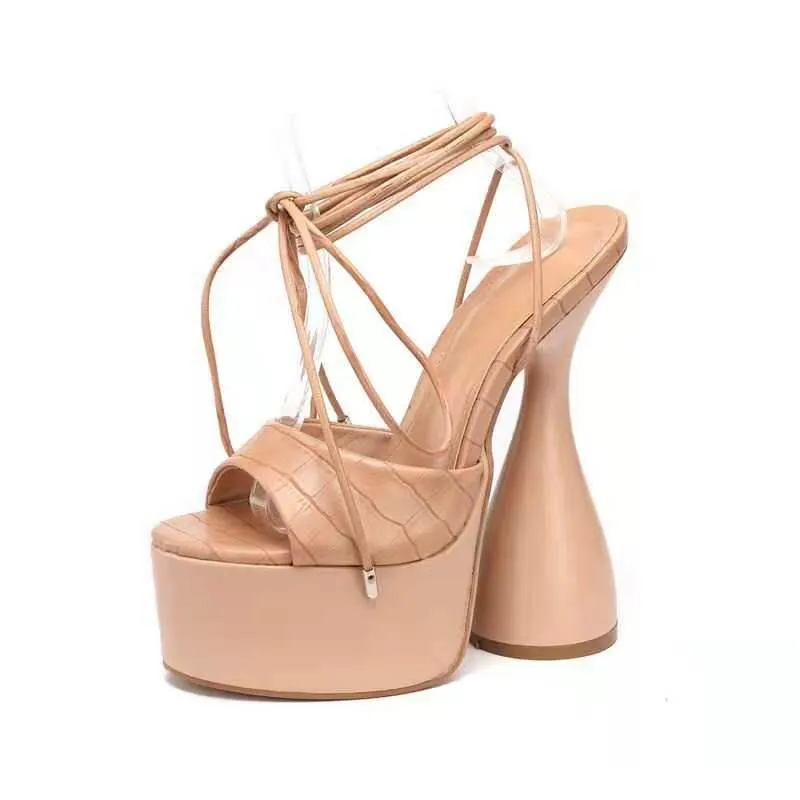 Lace Up Peep Toe Platform Statement Heels