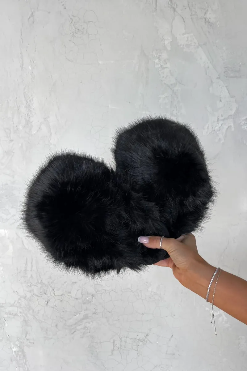 POLLY Faux Fur Oversized Slippers - Black