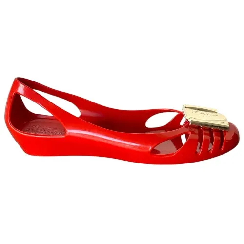 SALVATORE FERRAGAMO Bermuda Red Jelly Flat Ballet Shoes, Size 5