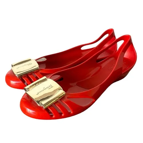 SALVATORE FERRAGAMO Bermuda Red Jelly Flat Ballet Shoes, Size 5