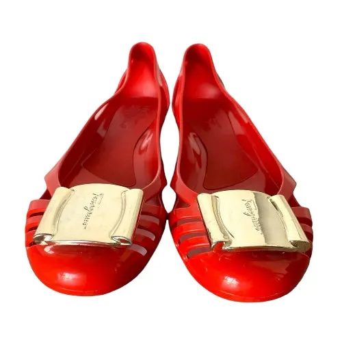 SALVATORE FERRAGAMO Bermuda Red Jelly Flat Ballet Shoes, Size 5